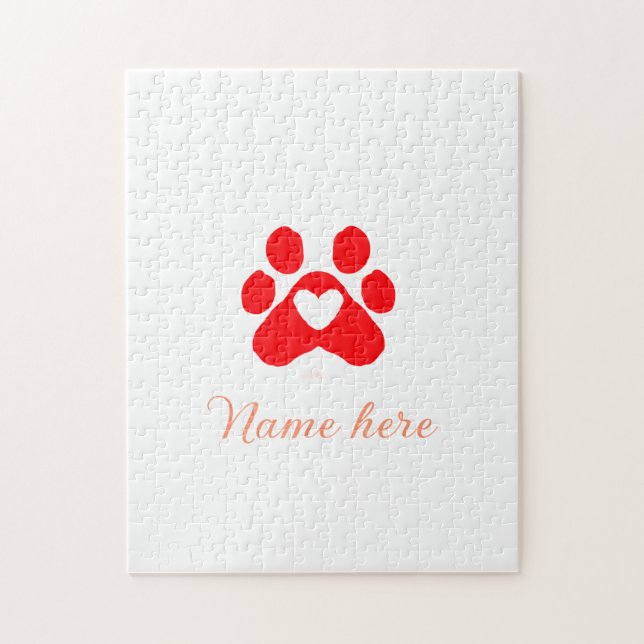 Quebra-cabeça Dog paw red heart pet add name text animal paw  (Vertical)