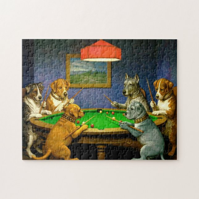 Quebra-cabeça Dogs Playing Snooker Billiards Fun Spoof (Horizontal)