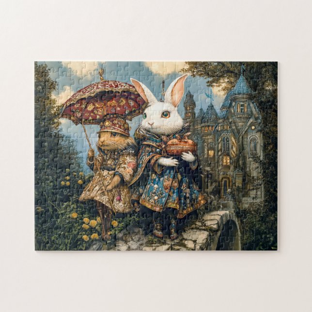 Quebra-cabeça Dois Coelhos em uma Ponte de Castelo em Cena de Fa (Horizontal)