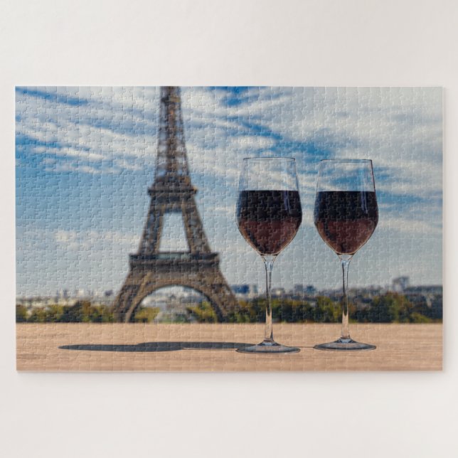Quebra-cabeça Dois copos de vinho com torre Eiffel (Horizontal)