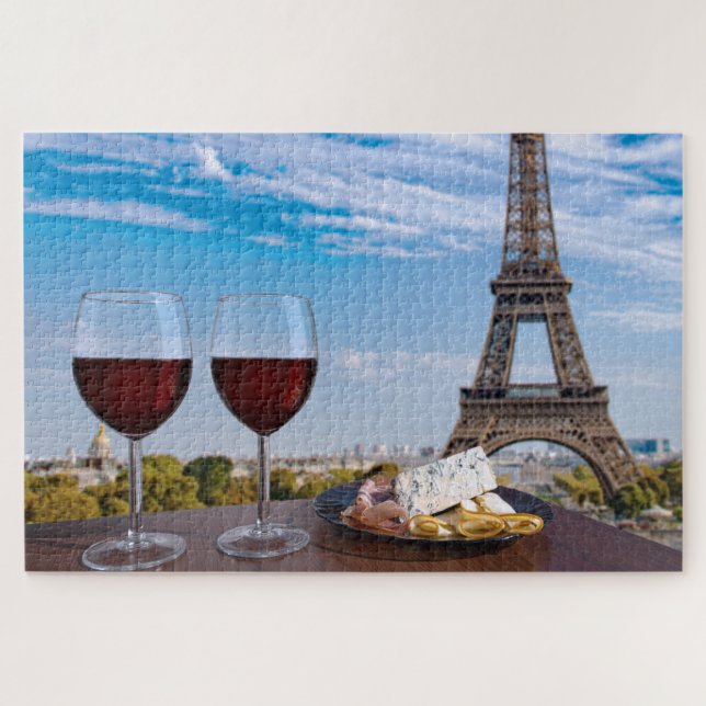 Quebra-cabeça Dois copos de vinho no café em Paris (Horizontal)