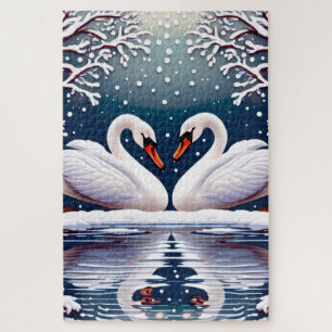 Quebra-cabeça Dois elegantes cisnes brancos