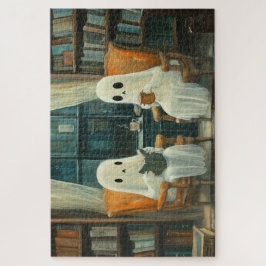 Quebra-cabeça Dois Fantasmas Aconchegantes Lendo em uma Bibliote
