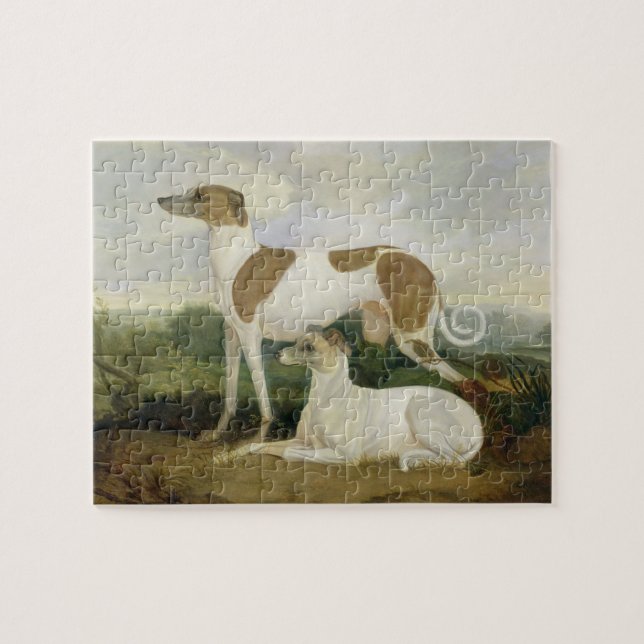 Quebra-cabeça Dois galgos em uma paisagem (óleo em canvas) (Horizontal)