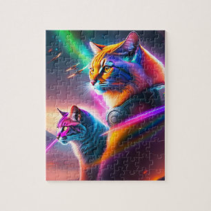 Quebra-cabeça Dois Gatos Com Lasers Em Uma Batalha Espacial