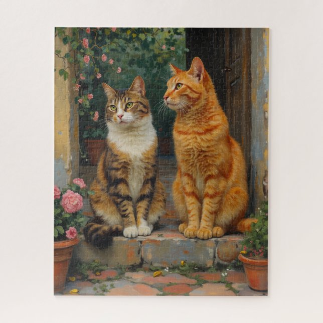 Quebra-cabeça Dois gatos encantadores sentados em degraus (Vertical)