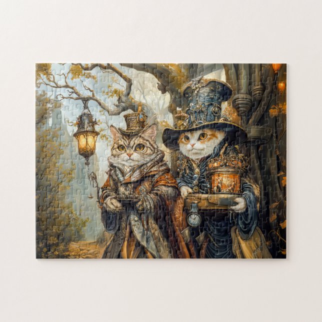 Quebra-cabeça Dois gatos mágicos em uma cena de fantasia Steampu (Horizontal)