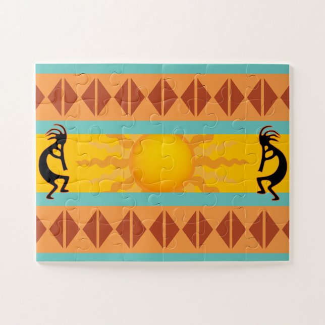 Quebra-cabeça Dois Nativos Americanos do Sudoeste Kokopelli Queb (Horizontal)