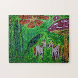 Quebra-cabeça Dois unicórnios sob um Cogumelo