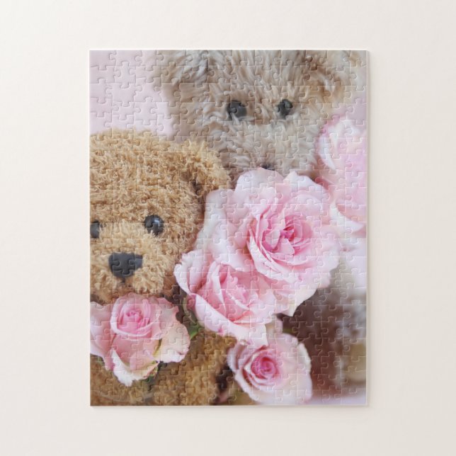 Quebra-cabeça Dois ursos peludos segurando rosas (Vertical)