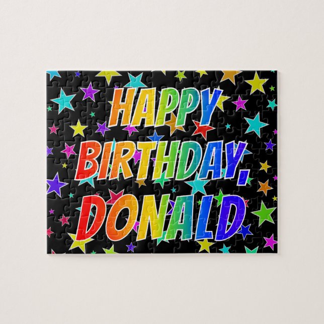 Quebra-cabeça "DONALD" Primeiro Nome, Diversão "FELIZ ANIVERSÁRI (Horizontal)