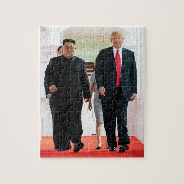 Quebra-cabeça Donald Trump Com Kim Jong Un Em Singapura (Vertical)