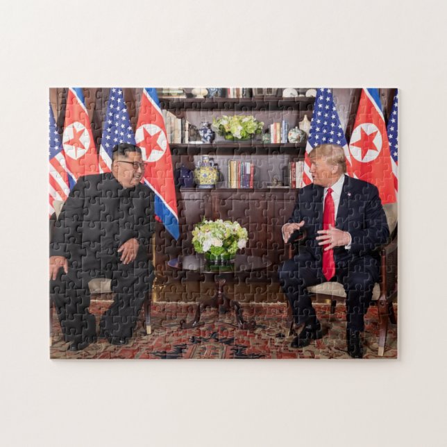 Quebra-cabeça Donald Trump Com Kim Jong Un Em Singapura (Horizontal)