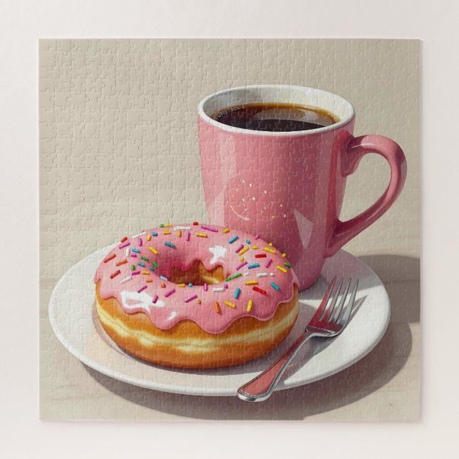 Quebra-cabeça Donut com Glacê Rosa e Café  (Vertical)