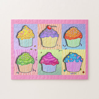 Quebra-cabeça dos cupcakes do arco-íris do pop art