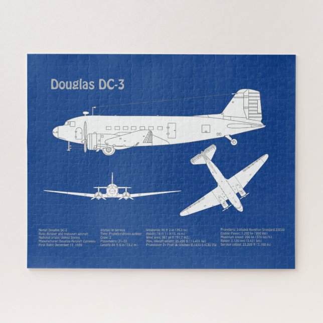 Quebra-cabeça Douglas DC-3 - Plano de desenho de projeto de aviã (Horizontal)