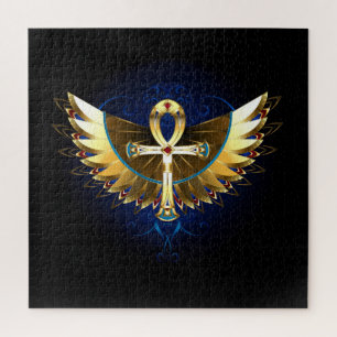 Quebra-cabeça Dourada Ankh com Asas