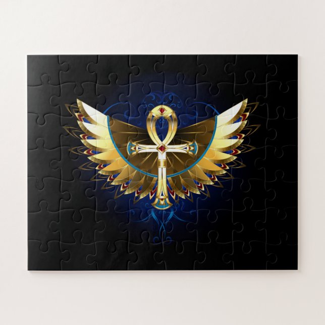 Quebra-cabeça Dourada Ankh com Asas (Horizontal)