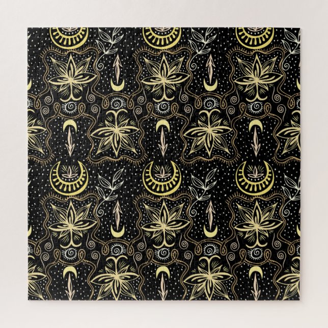 Quebra-cabeça Dourada Lotus: Elegância Vintage Crescente. (Vertical)