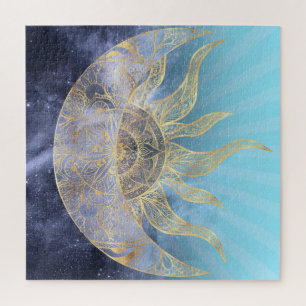 Quebra-cabeça Dourada Lua Sun Mandala Celestial Design