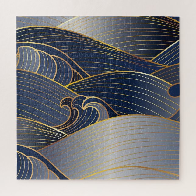 Quebra-cabeça Dourada Wave Lines, Abstrato Vintage. (Vertical)