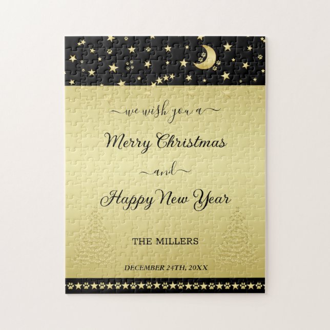 Quebra-cabeça Douradas estrelas brilhantes de Natal, patas em ou (Vertical)