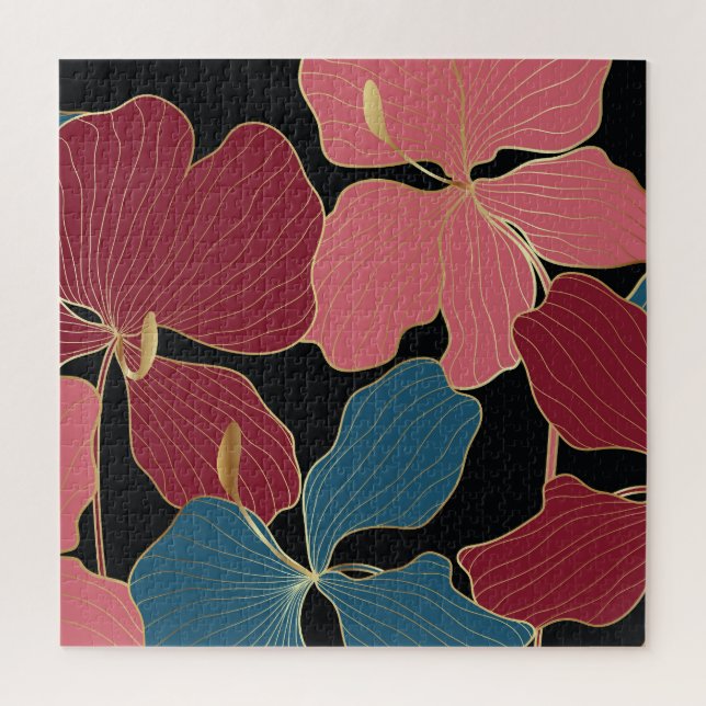 Quebra-cabeça Douradas orquídeas, elegante arte floral. (Vertical)