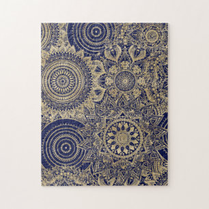 Quebra-cabeça Dourado Design Azul de Coleção Mandala