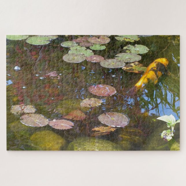 Quebra-cabeça Dourado Koi no lago de Lily (Horizontal)