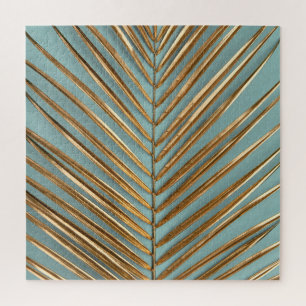 Quebra-cabeça Dourado Pintado Padrão de Palma Tropical