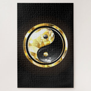 Quebra-cabeça Dourado Yin Yang a preto