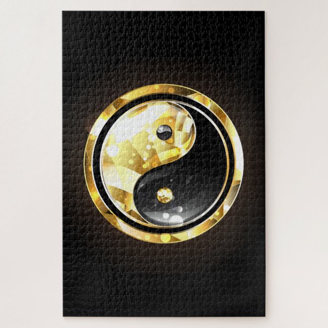 Quebra-cabeça Dourado Yin Yang a preto (Vertical)