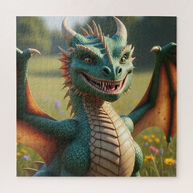 Quebra-cabeça Dragão animado com uma expressão brincalhona (Vertical)