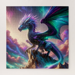Quebra-cabeça Dragão Aurora Celestial na Montanha Arte Fantasia