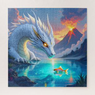 Quebra-cabeça Dragão branco surreal e peixe Dourado