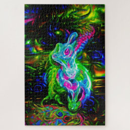 Quebra-cabeça Dragão do Coelho Psicodélico em Neon Fantasy