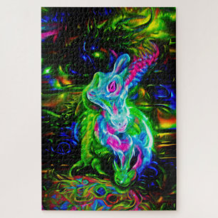 Quebra-cabeça Dragão do Coelho Psicodélico em Neon Fantasy