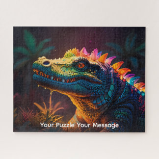 Quebra-cabeça dragão lagarto neon brilhante colorido fantasia