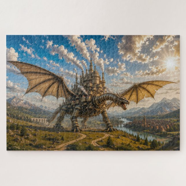 Quebra-cabeça Dragão Mecânico Carregando uma Cidade de Castelo S (Horizontal)