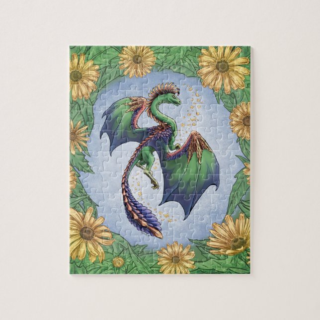 Quebra-cabeça Dragão Verde da Arte Fantástica de Verão (Vertical)