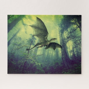 Quebra-cabeça Dragão verde, fantasia, arte de serra quebra-cabeç