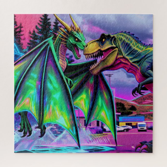 Quebra-cabeça Dragão Verde vs Dinossauro (Vertical)