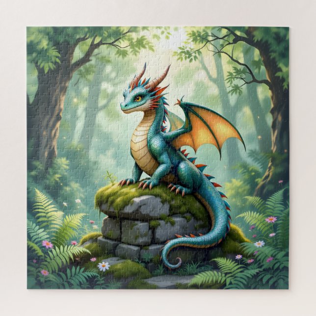 Quebra-cabeça Dragão Whimsical na Pedra Antiga (Vertical)