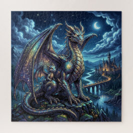 Quebra-cabeça Dragões Pai e Filho Celestiais ao Luar  