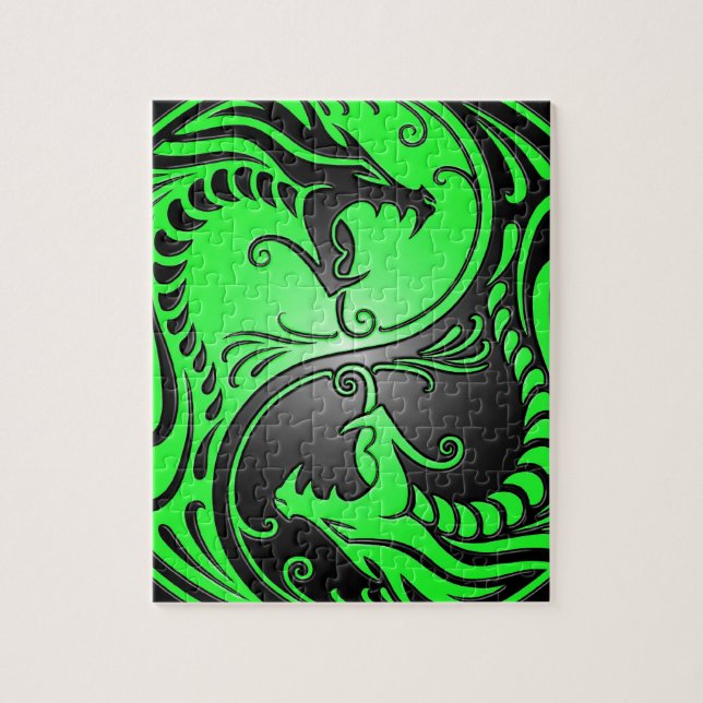Quebra-cabeça Dragões, verde e preto de Yin Yang (Vertical)