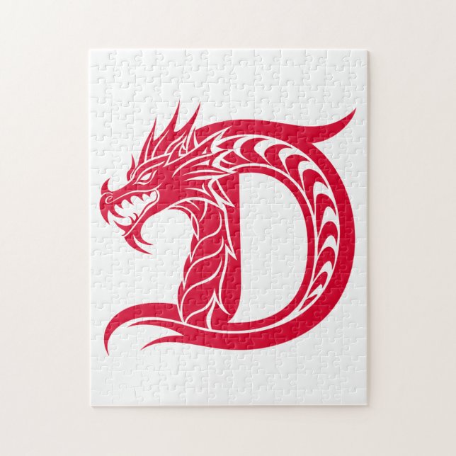Quebra-cabeça Dragon Styled Letter D, Dragon Alphabet, Monogram (Vertical)