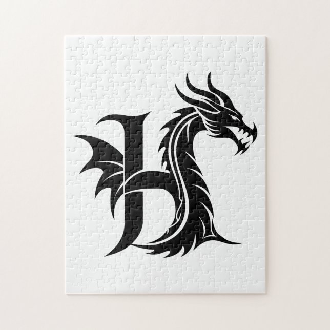 Quebra-cabeça Dragon Styled Letter H, Dragon Alphabet, Monogram (Vertical)