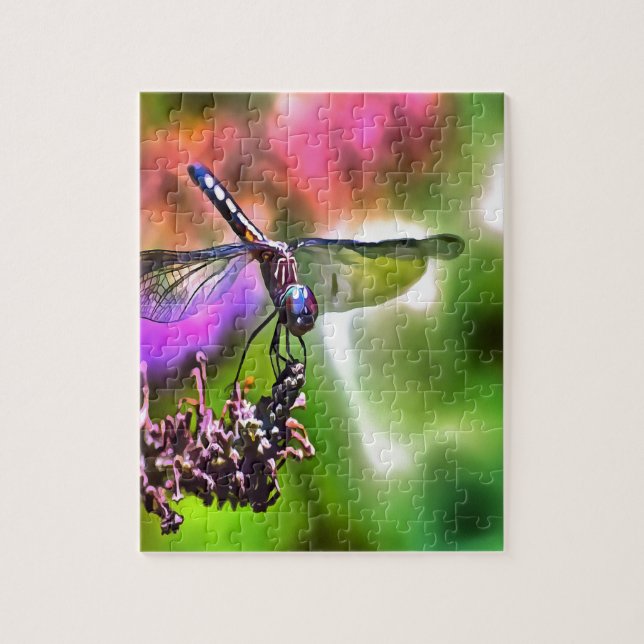 Quebra-cabeça Dragonfly em pintura realística verde e azul (Vertical)
