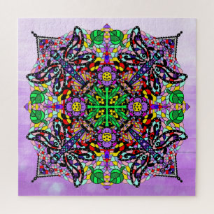 Quebra-cabeça Dragonfly Roxa Tava Mandala Colorida