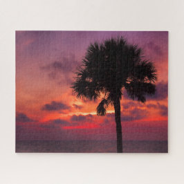 Quebra-cabeça Dramatic Palm Tree Sunset Em Nápoles, Flórida